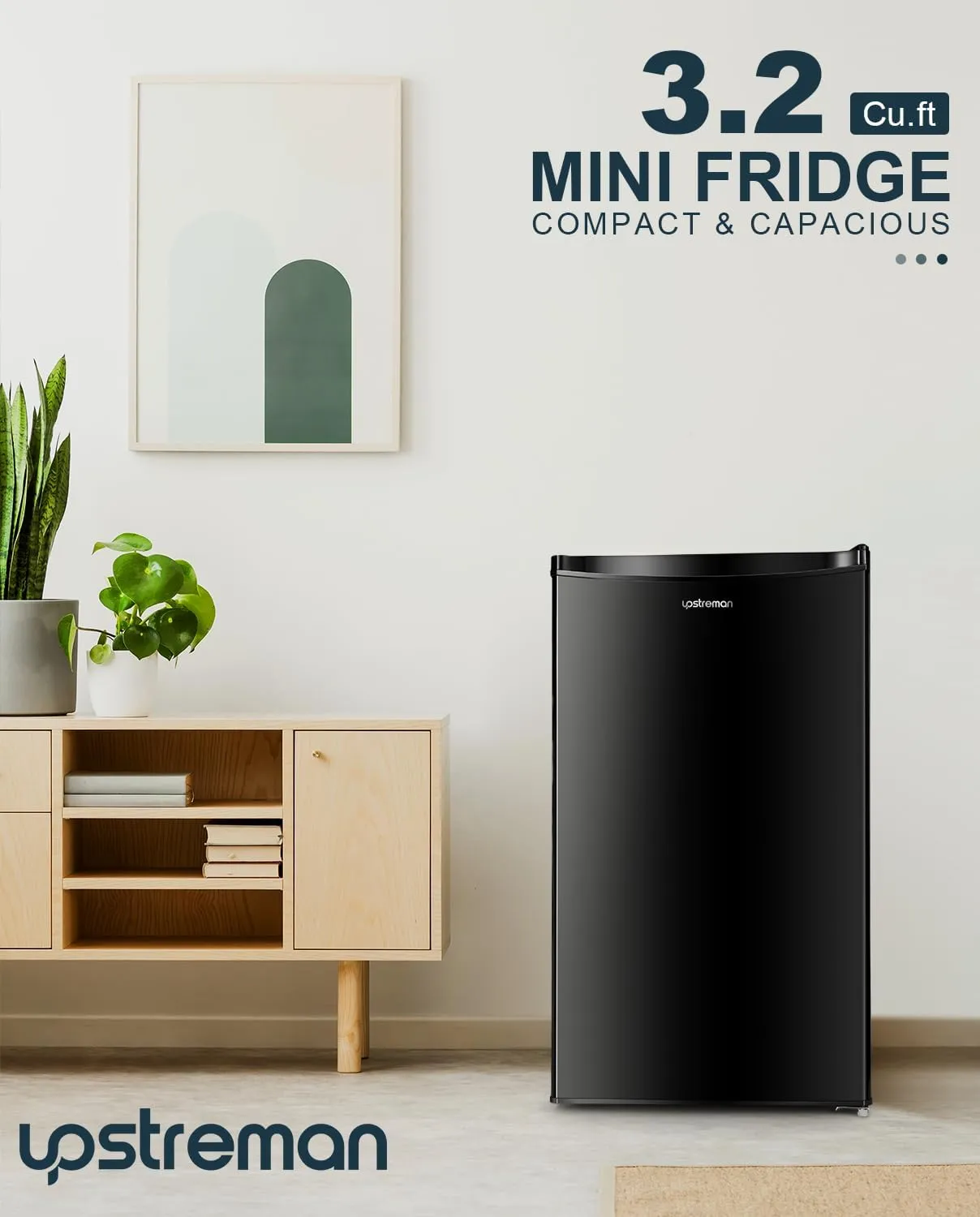 3.2 Cu. Ft. Mini Fridge with Freezer, Adjustable Thermostat, Ideal for Bedroom, Office, Dorm