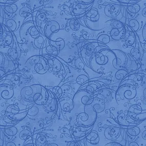 All About Daisies - Dancing Scroll Medium Blue - Jackie Robinson - Benartex Fabrics