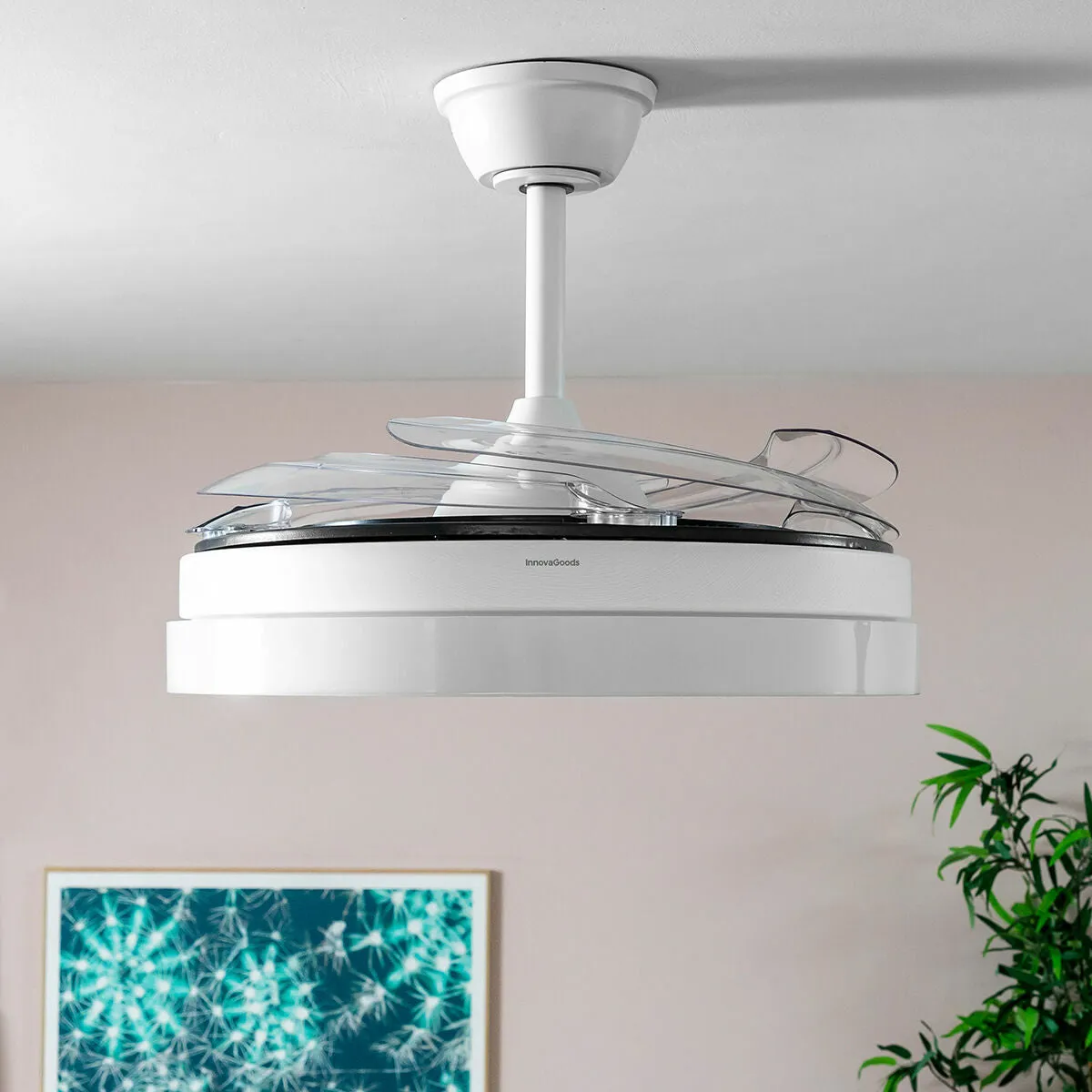 LED Ceiling Fan with 4 Retractable Blades Blalefan InnovaGoods White 72 W Ø49,5-104 cm