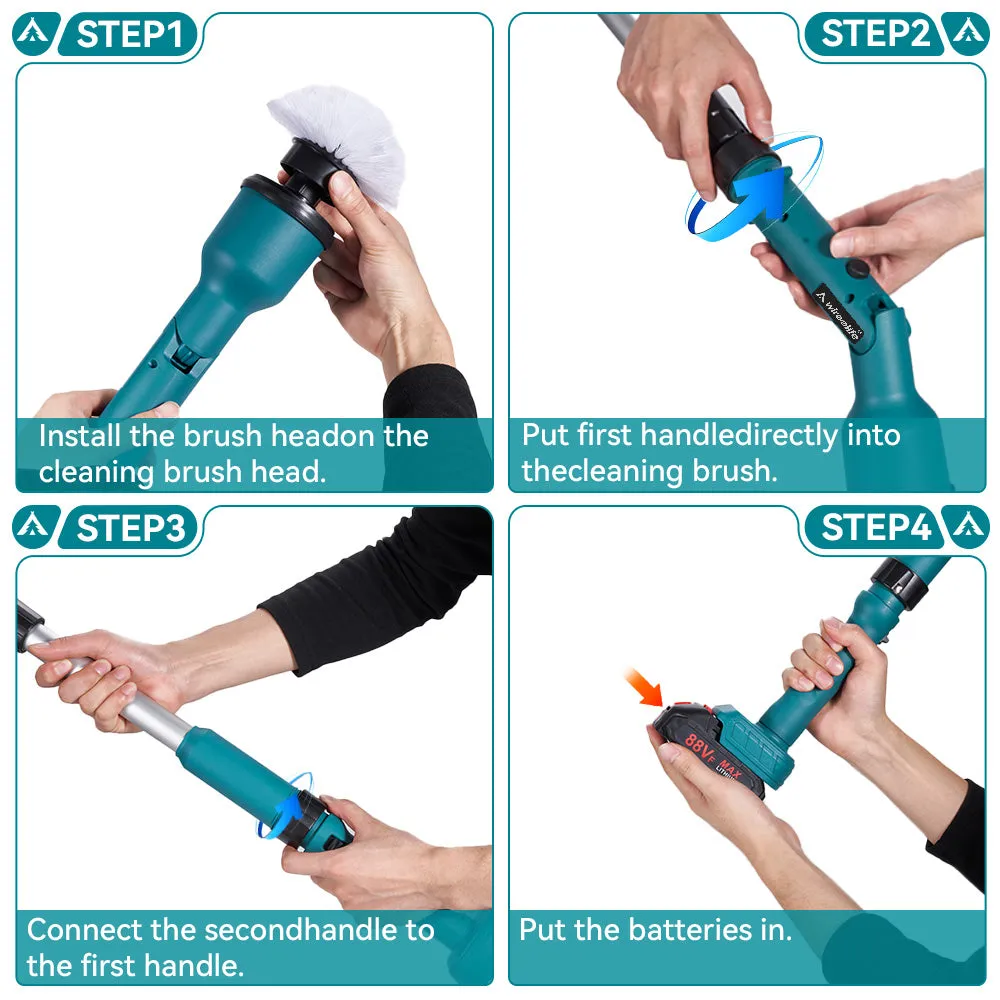 ONEVAN PowerClean Pro - Cordless Turbo Scrubber, Adjustable Arm, 8 Interchangeable Heads