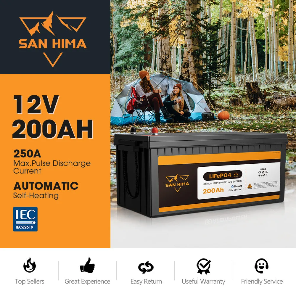 San Hima 12V 200Ah Lithium Iron Phosphate Battery LiFePO4 w/ Bluetooth & Self-heating Function