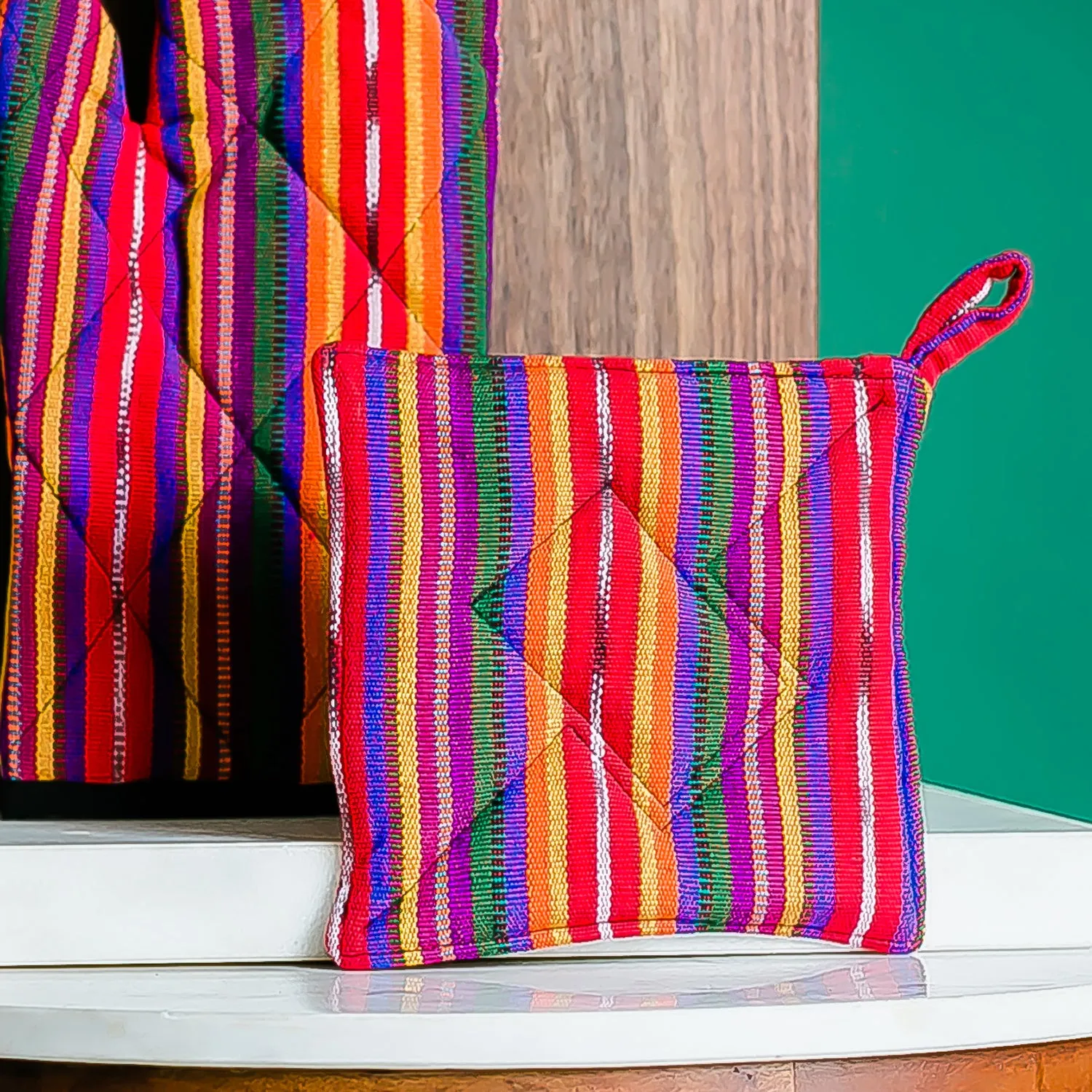 Set of 2 Guatemalan Potholders and 2 Oven Mitts