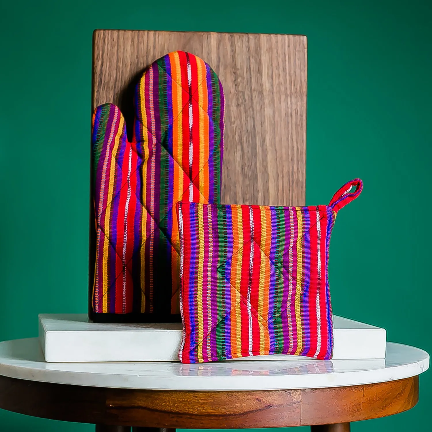 Set of 2 Guatemalan Potholders and 2 Oven Mitts
