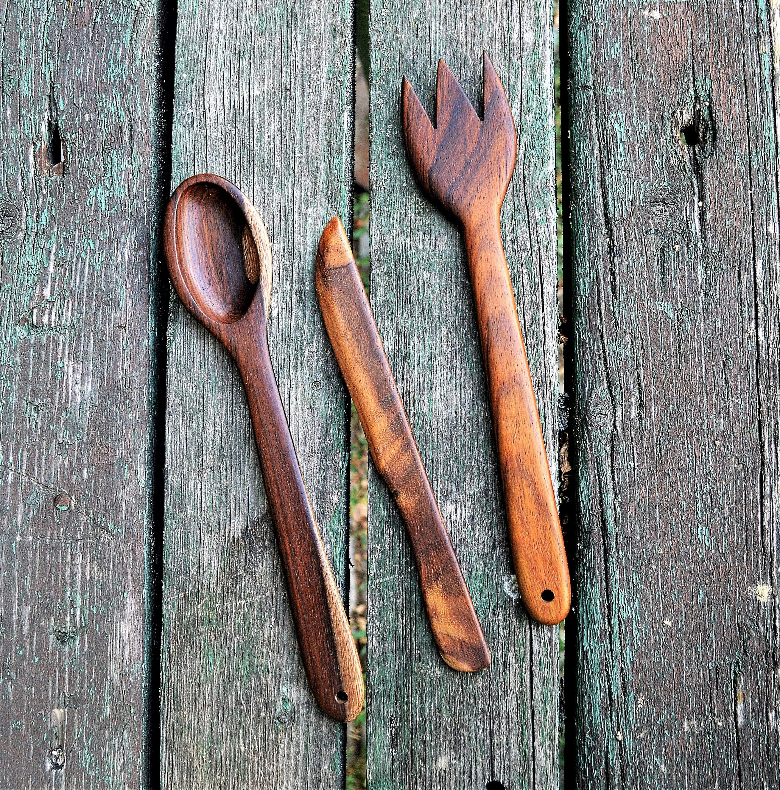 Wooden kitchen set (spoon fork and butter knife)